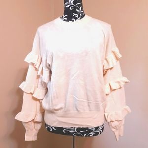 J Crew Black Label Ruffled Sleeve Sweater Size medium